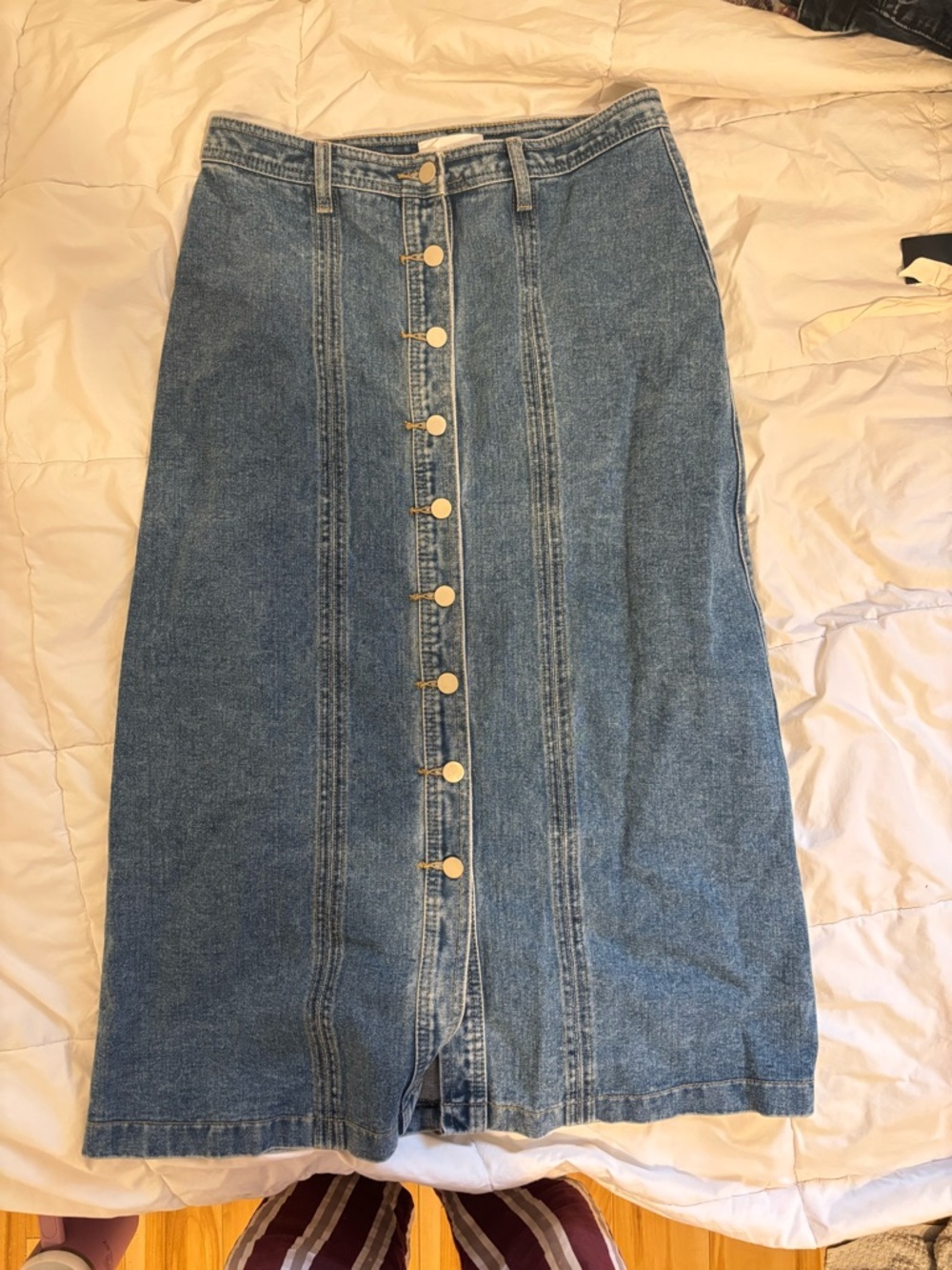 Oak+Fort Button-Front Denim Midi Skirt - Medium Blue